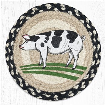 Pig Printed Round Braided Trivet 10"x10"