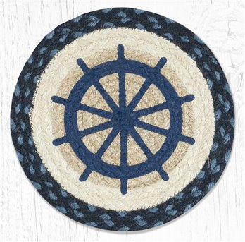 Ship Wheel Printed Round Braided Trivet 10"x10"