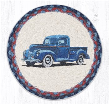 Blue Truck Printed Round Braided Trivet 10"x10"