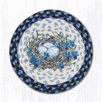 Blue Bird's Nest Printed Round Braided Trivet 10"x10"