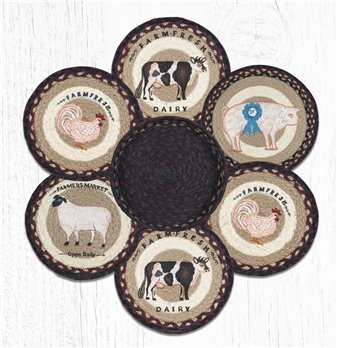 Farmhouse Braided Trivets in a Basket 10"x10", Set of 6