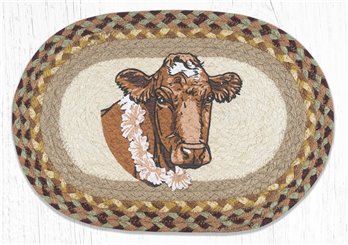 Cow Flower Printed Oval Braided Swatch 10"x15"