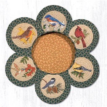 Song Birds Braided Trivets in a Basket 10"x10", Set of 6