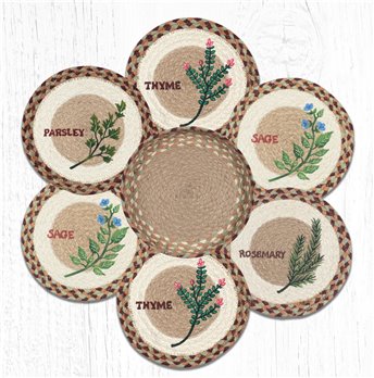 Herb Set Braided Trivets in a Basket 10"x10", Set of 6