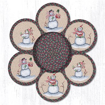 Snowman Braided Trivets in a Basket 10"x10", Set of 6