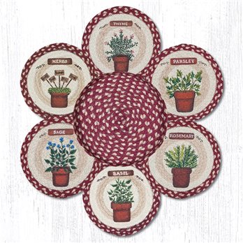 Herbs Braided Trivets in a Basket 10"x10", Set of 6