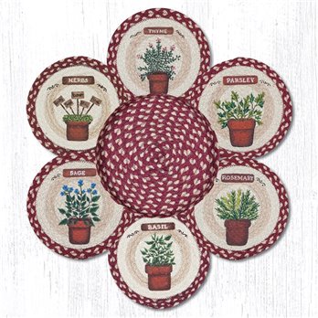 Herbs Braided Trivets in a Basket 10"x10", Set of 6