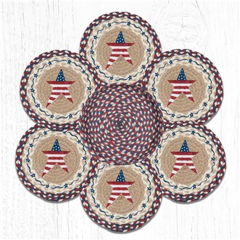Primitive American Star Braided Trivets in a Basket 10"x10", Set of 6