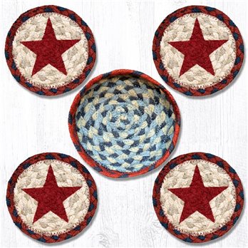 Red Star Braided Coasters in a Basket 5"x5" Set of 4
