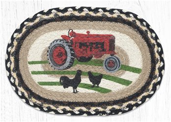 Red Tractor Printed Oval Braided Swatch 10"x15"