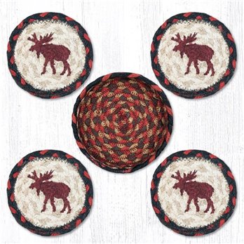 Moose Braided Coasters in a Basket 5"x5" Set of 4
