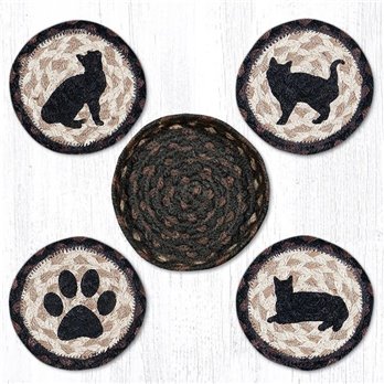 Porch Cat Braided Coasters in a Basket 5"x5" Set of 4