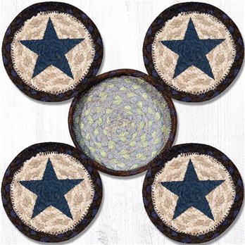 Blue Star Braided Coasters in a Basket 5"x5" (Set of 4)