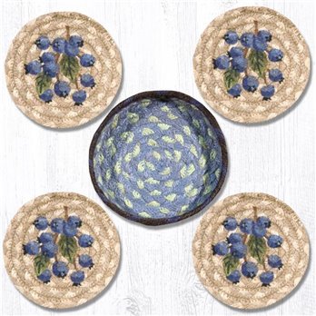 Blueberry Braided Coasters in a Basket 5"x5" (Set of 4)
