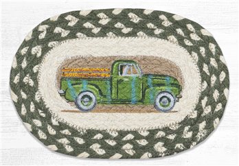 Vintage Green Truck Printed Oval Braided Swatch 7.5"x11"