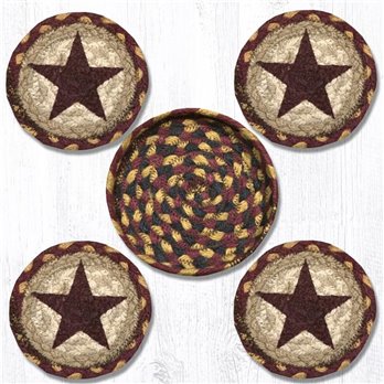 Burgundy Star Braided Coasters in a Basket 5"x5" Set of 4