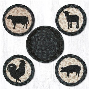 Barnyard Animals Braided Coasters in a Basket 5"x5" (Set of 4)