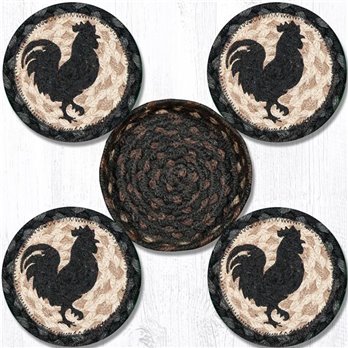 Rooster Silhouette Braided Coasters in a Basket 5"x5" Set of 4