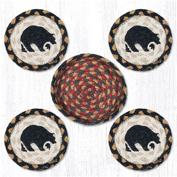 Black Bear Braided Coasters in a Basket 5"x5" Set of 4