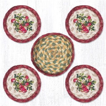Cranberries Braided Coasters in a Basket 5"x5" Set of 4