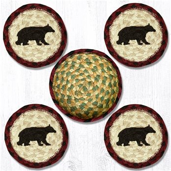 Cabin Bear Braided Coasters in a Basket 5"x5" (Set of 4)