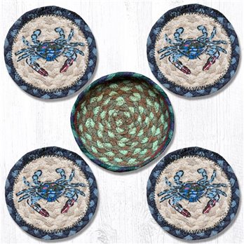 Blue Crab Braided Coasters in a Basket 5"x5" (Set of 4)