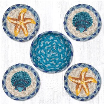 Starfish Scallop Braided Coasters in a Basket 5"x5" Set of 4