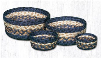 Light & Dark Blue/Mustard Braided Casserole Baskets Set of 4