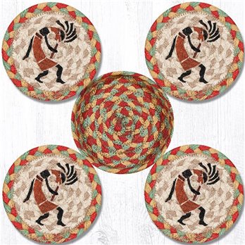 Kokopelli Braided Coasters in a Basket 5"x5" Set of 4