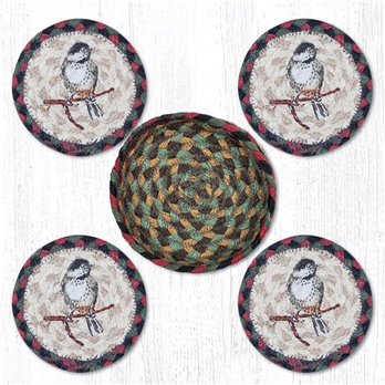 Chickadee Braided Coasters in a Basket 5"x5" Set of 4