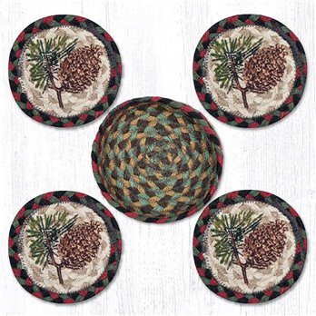 Pinecone Braided Coasters in a Basket 5"x5" Set of 4