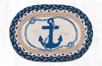 Navy Anchor Printed Oval Braided Swatch 10"x15"