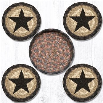 CNB-99 Black Star Braided Coasters in a Basket 5"x5" (Set of 4)