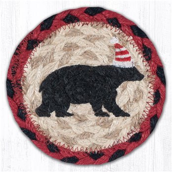 Bear Red Stripe Hat Printed Braided Coaster 5"x5" Set of 4