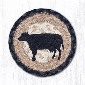 Cow Silhouette Round Large Braided Coaster 7"x7" Set of 4