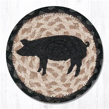 Pig Silhouette Round Large Braided Coaster 7"x7" Set of 4