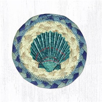 Blue Scallop Printed Braided Coaster 5"x5" Set of 4