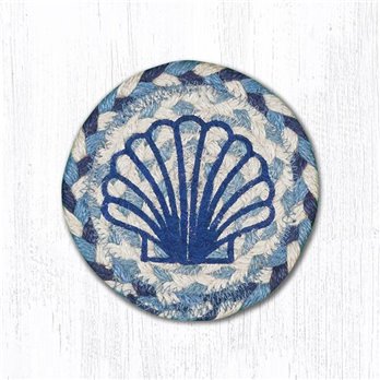 Blue Scallop Printed Braided Coaster 5"x5" Set of 4