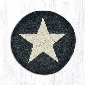 White Star on Black Printed Braided Coaster 5"x5" Set of 4