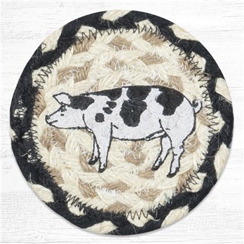 Pig Printed Braided Coaster 5"x5" Set of 4