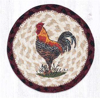 Rustic Rooster Round Large Braided Coaster 7"x7" Set of 4