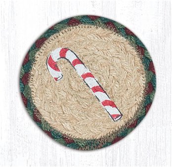 Candy Cane Printed Braided Coaster 5"x5" Set of 4