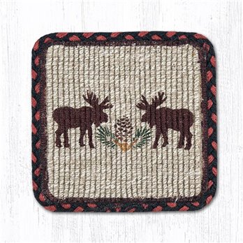 Moose/Pinecone Wicker Weave Braided Coaster 5"x5" Set of 4