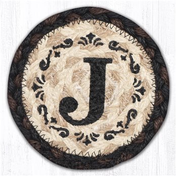 J Monogram Printed Braided Coaster 5"x5" Set of 4