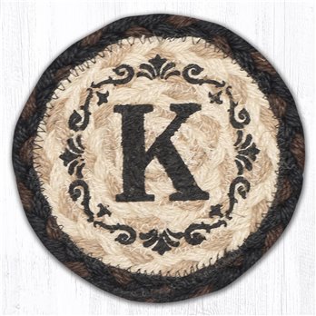 K Monogram Printed Braided Coaster 5"x5" Set of 4