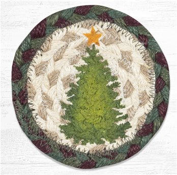 Christmas Joy Tree Printed Braided Coaster 5"x5" Set of 4