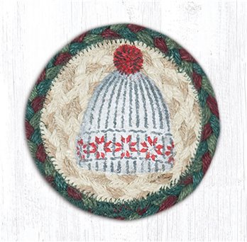Winter Hat Printed Braided Coaster 5"x5" Set of 4