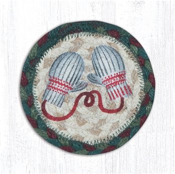 Winter Mittens Printed Braided Coaster 5"x5" Set of 4