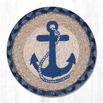 Navy Anchor Round Large Braided Coaster 7"x7" Set of 4