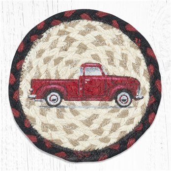Vintage Red Truck Round Large Braided Coaster 7"x7" Set of 4